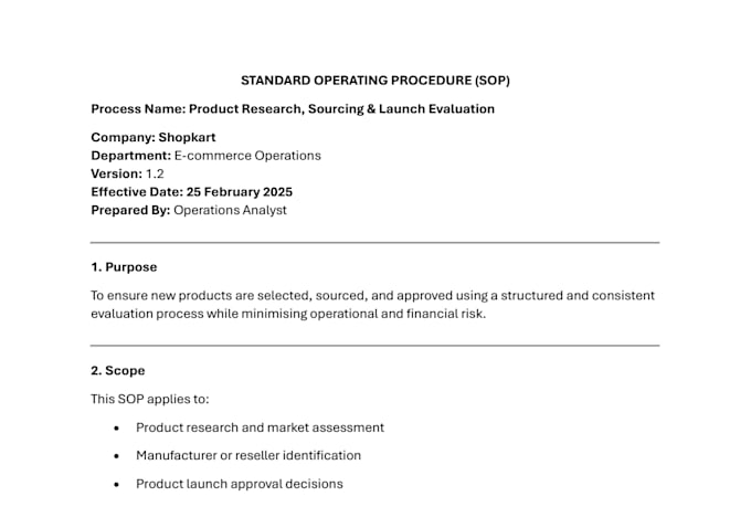 document business processes, sops, and workflow diagrams